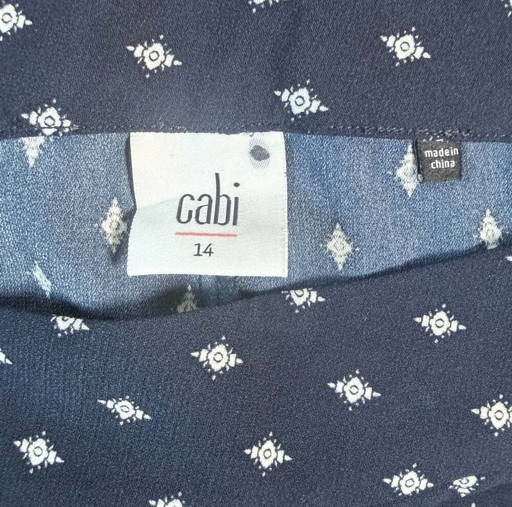 Cabi Track Star Trouser Navy Paisley Border Pants, Side Zip, 14 - Picture 4 of 9